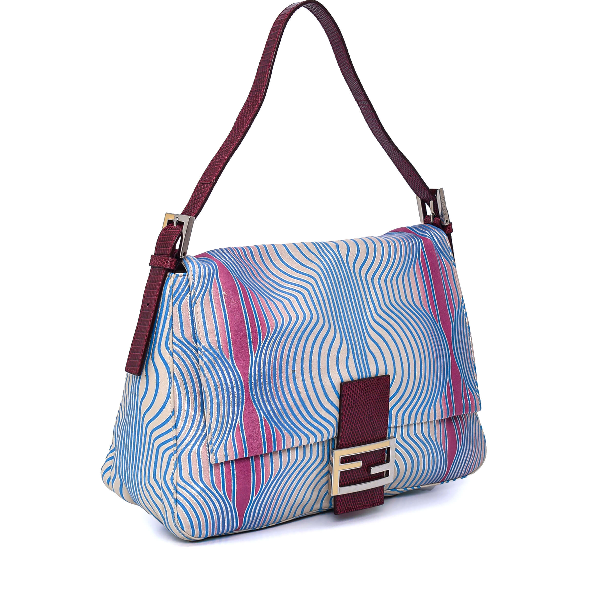 Fendi - Pink&Blue Shiny Fabric FF Hobo Bag